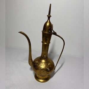 Vintage Etched Bass Gold Decorative Teapot 11”